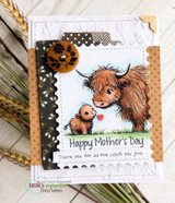 Highland cow nuzzling her calf, 'Happy Mother's Day, thank you for all the LOVE you give.'