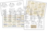 Printed sheets from the For the Love of Mamas ephemera pack - handwritten-style quotes about mothers and daughters on white cards, plus grids of single word tiles including love, courage, wisdom, grateful, blessed, compassion, create and balance.