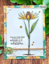 Card with a golden coneflower on aqua and the 'one day at a time' encouragement sentiment.