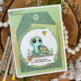Green card with the turtle in a circle on a tag, 'You've got this... one little step at a time!'