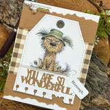 Kraft plaid card of the scruffy dog under a 'YOU ARE SO WONDERFUL' die-cut with 'Hurumph'