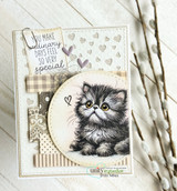 Neutral card with the colored Persian kitten in a circle over hearts and 'you make ordinary days so very special.'