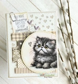 Neutral card with the colored Persian kitten in a circle over hearts and 'you make ordinary days so very special.'