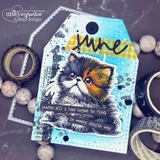 Purple card with the kitten and a bright 'June' die-cut word tag.