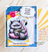 Card with the grumpy cat in the flamingo float, 'Oh crap. It's bikini season already?' and 'Float more. Worry less.'