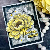 Dramatic card with the peony background in yellow on black and 'there is always tomorrow.'
