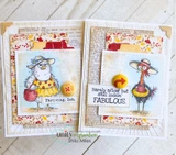 Card pairing the fabulous beach chicken with a warm patterned background and buttons.