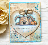 Heart-shaped collage card of the sleepy pup and kitten reading 'I'm here for you on those ruff days.'