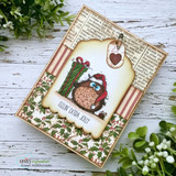 Vintage card with an owl-like bird in a Santa hat, 'Feelin' extra jolly.'