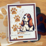 Paw-print card of the basset hound with 'Just a little love for no reason at all.'