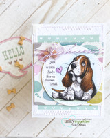 Soft card of the basset hound with 'Just a little love for no reason at all.'