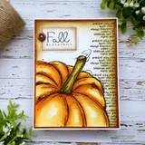 Tag-style card with the orange pumpkin over script text and 'Fall Blessings.'