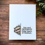 White card with the grumpy cat peeking in at 'This card DESERVES fridge space, at minimum'