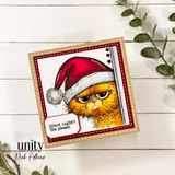 Kraft-framed card of the ginger grumpy cat in a red Santa hat, 'silent night? yes please.'