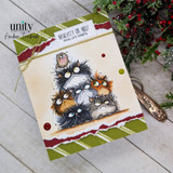 Card of the pile of scruffy cats with a tiny orange bird, 'naughty or nice? always pick naughty.'