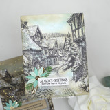 Soft card with the village lane and 'Season's Greetings from our home to yours.'