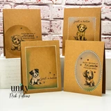 Set of kraft cards each featuring a single colored puppy, 'just a hello' and 'You're the kind of friend everyone needs.'