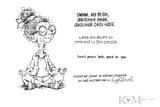 Ommm.My Gosh red rubber stamp sheet: a wise woman in a cross-legged yoga pose with 'Ommm...my gosh, another year, another chin hair,' 'Inner peace looks good on you' and 'Life's too short to pretend to like people.'