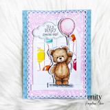 Card of the teddy with a pink balloon and "It's a beary special day."