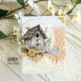 Vintage card with the birdhouse and 'He restores my soul.'
