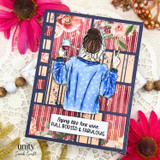 Card of the wine woman in blue on a film-strip panel with 'Aging like fine wine.'