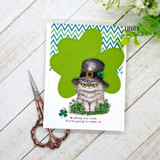 Card with the grumpy cat over a green shamrock, 'Wishing you luck. You're going to need it.'