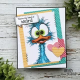 A card project showing a wild-eyed quirky bird, paired with the greeting "You're my kind of weird."