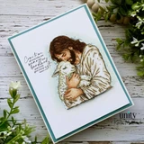 Clean card with Jesus in a cream robe holding a lamb and the 'Come to me... I will give you rest' sentiment.