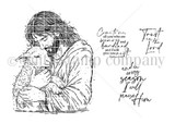 The Held in His Hands red rubber stamp set: line-art of Jesus cradling a lamb with the sentiments 'Come to me, all you who are weary and burdened, and I will give you rest', 'Trust in the Lord' and 'and in every season I will praise Him'.