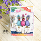 Bright card with the three colourful chickens, a bow and 'WTF?!'