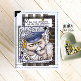 Black-and-white patterned card of the scowling graduate cat with 'all that complaining and you still graduated.'