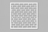 Zoo Brick Background stencil, a white square panel cut in an offset running brick pattern, shown on a grey background.