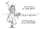The Beginning of Everything red rubber stamp — a graduate in cap and gown holding a bouquet with 'you've made us so very proud' and 'the best paths are the ones you make.'
