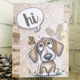 Neutral card with the puppy and a speech bubble, 'hi.'