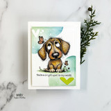 Cute puppy card with butterflies and “bright spot in my world” sentiment.
