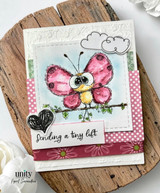 Cute butterfly card with “Sending a tiny lift” sentiment.