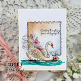 Swan sympathy card with floral accents and “peace and sympathy” sentiment.