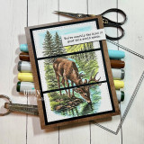 Deer scene card with forest background and uplifting sentiment.