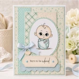 Baby boy card with soft pastel colors with "Born to be adored" sentiment.