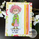 Funny birthday card featuring a grumpy pink-haired woman and the sentiment “Old Age Ain’t for Sissies.”