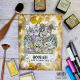 Vintage-washed card of the pack of dogs, 'hooray! from the whole pack,' styled with distress inks.