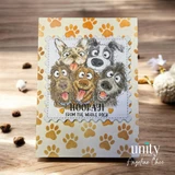 Dog-themed card with paw print background and “Hooray! From the whole pack” sentiment.