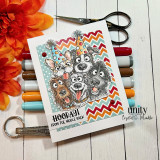 Celebration card with five party-hat-wearing dogs and the sentiment “HOORAY! FROM THE WHOLE PACK.”