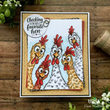 Funny chicken card with five quirky hens and the sentiment, “Checking on our favorite hen.”