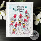 Funny chicken card with five quirky hens and the sentiment, “Checking on our favorite hen.”