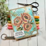 Mixed media floral card with peach flowers, bees, and “you’re pretty wonderful” sentiment.