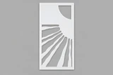 A white slimline craft stencil on grey, cut with long tapering rays that fan out from a partial sun tucked into the upper corner.