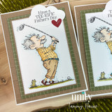 Father’s Day card with a cartoon golfer, frog, and the sentiment, “Have a TEE-RIFIC Father’s Day.”