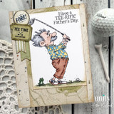 Father’s Day card with a cartoon golfer, golf-themed accents, and the sentiment “Have a TEE-RIFIC Father’s Day.”