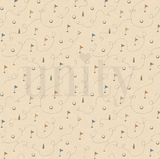 Cream patterned paper printed with dotted flight paths looping between small golf balls, tees and pin flags.